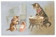 画像1: Postcard　お洗濯をするママ猫とお人形さんで遊ぶ子猫　キジトラ　1904年　Helena Maguire　 (1)