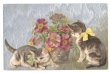 画像1: Postcard　ピンク色のお花と猫　キジトラ　未使用　Helena Maguire　 (1)