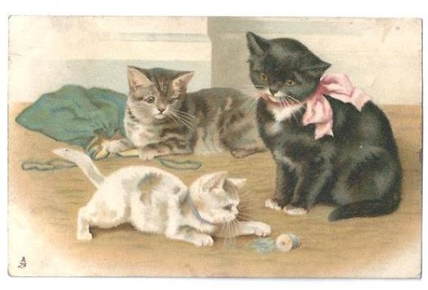 画像1: Postcard　糸で遊ぶ子猫　1907年　Helena Maguire　 (1)