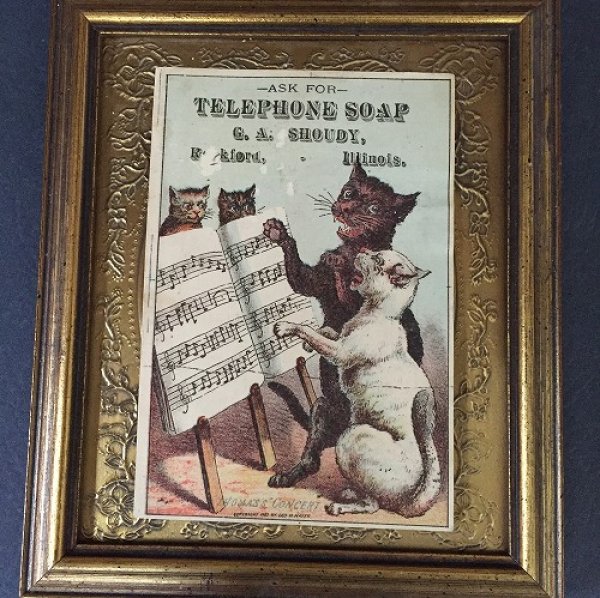 画像1: Trade Card　楽譜と歌う猫　広告 石鹸 TELEPHONE SOAP 1882年　 (1)