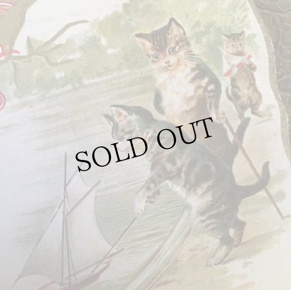 画像2: Greeting Card　模型のヨットで遊ぶ猫たち　1900年頃　 (2)