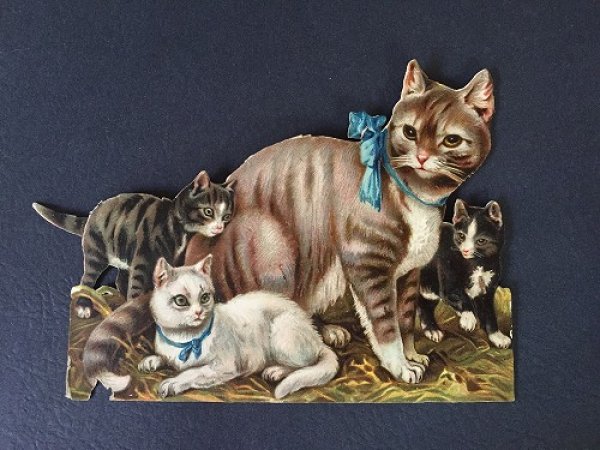 画像1: ダイカットクロモ　猫の家族　1900年頃　 (1)