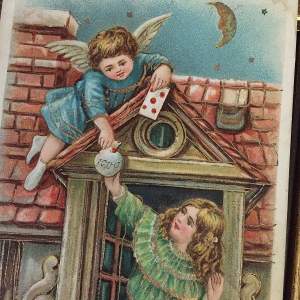 画像2: Postcard New Year 女の子にプレゼントを渡す天使  1908年  (2)