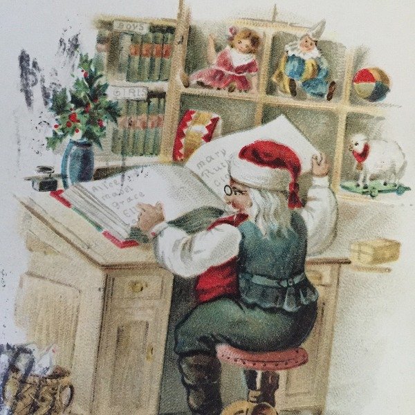画像2: Postcard　クリスマス　お届け先名簿を確認するサンタクロース　1914年   (2)