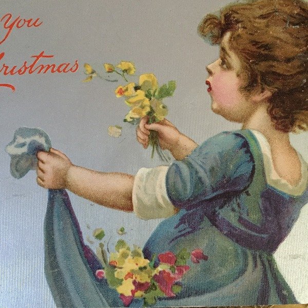 画像2: Postcard クリスマス  お花と女の子 1907年   (2)