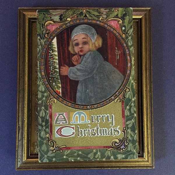 画像1: Postcard　クリスマス 　サンタさんを待つ女の子　1911年　   (1)