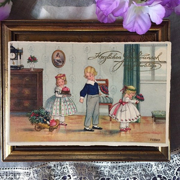 画像2: Postcard　お土産を持ってパーティへ行く子どもたち　P.Ebner　 (2)