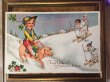 画像1: Postcard  スキーをする女の子と豚さんに乗る男の子　キノコ　1935年　 (1)