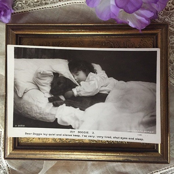 画像2: Postcard 愛犬と一緒に眠る女の子 未使用 イギリス製 (2)