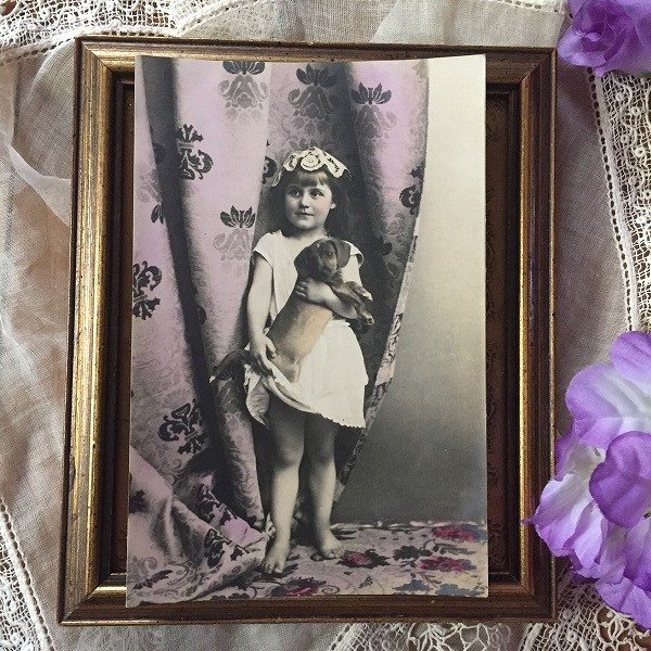 画像2: Postcard ダックスフンド犬と女の子 未使用  (2)