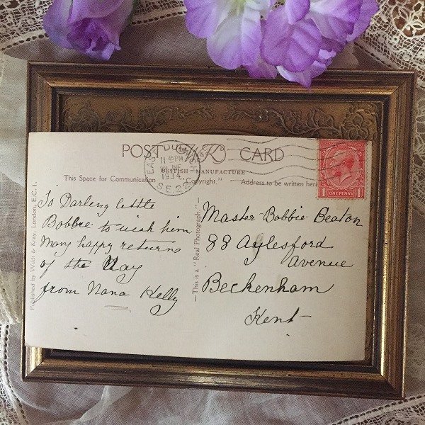 画像2: ▼SALE 500▼ Postcard 水色セーターの赤ちゃん 1歳のバースデー イギリス1934年  (2)