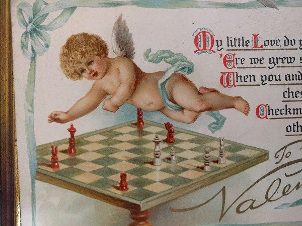 画像2: Postcard バレンタイン チェスをする天使 未使用  (2)