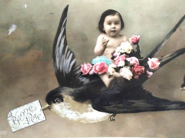 画像2: Postcard 手紙と赤ちゃんを運ぶツバメ フランス  (2)