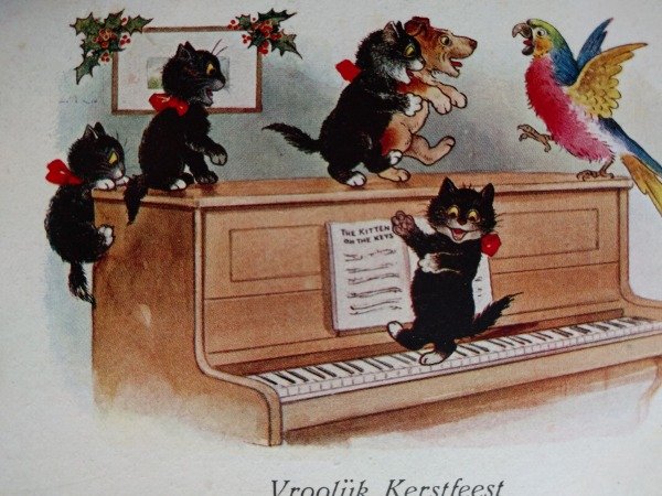 画像2: Postcard ピアノで遊ぶ黒猫さん 犬とオウム 1928年  (2)