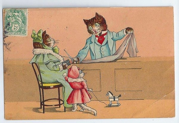 画像1: Postcard　猫の仕立て屋さん　フランス1907年　 (1)