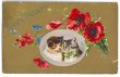 画像1: Postcard　2匹の猫とポピーのお花　Helena Maguire (1)