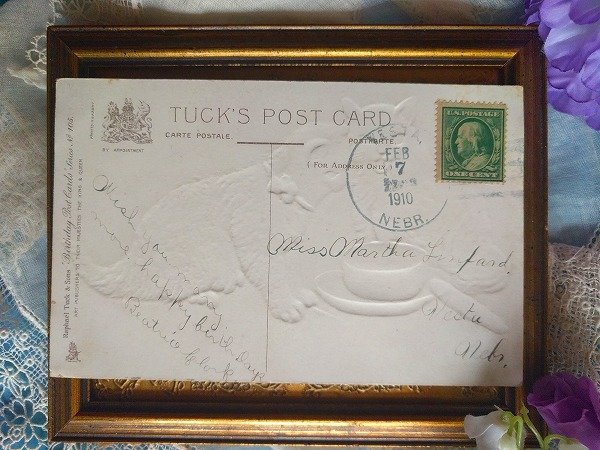 画像2: Postcard 2匹の猫とティーカップと葉巻煙草 1910年  (2)