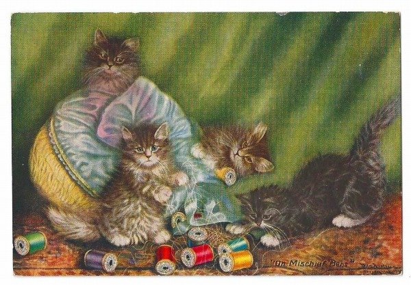 画像1: Postcard　糸と子猫たち　Corticelli Silk Thread　広告 1910年代　 (1)