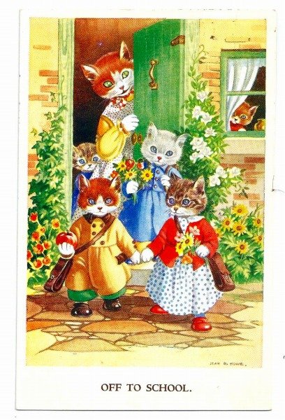 画像1: Postcard　学校へ行く子猫たち　Jean Howe　 (1)