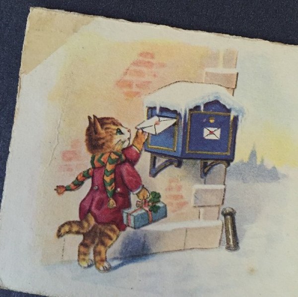 画像2: Mini Greeting card 2匹の猫・ポストに手紙を入れる猫 2枚組    (2)