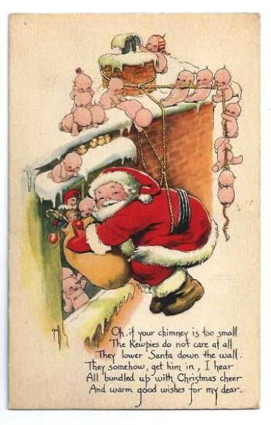画像1: Postcard  クリスマス　サンタさんのお手伝いをするキューピーたち　Rose O'Neill 1923年 (1)