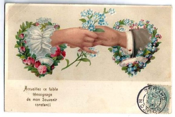 画像1: Postcard　握手をする手　フランス1905年 (1)