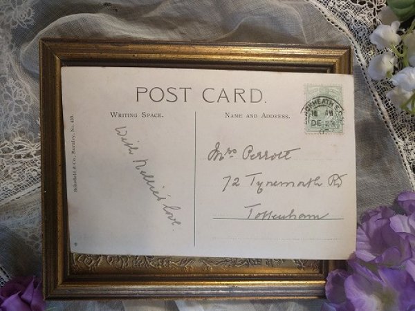 画像2: Postcard スミレのお花と手紙を書く手 イギリス1907年 (2)