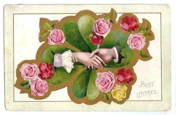 画像1: Postcard　薔薇のお花と握手をする手 (1)