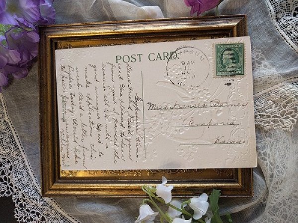 画像2: Postcard  スミレ色のお花とウィッシュボーン 1910年 (2)