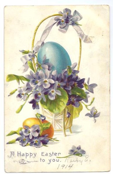 画像1: Postcard  スミレのお花とイースターエッグ　1914年 (1)