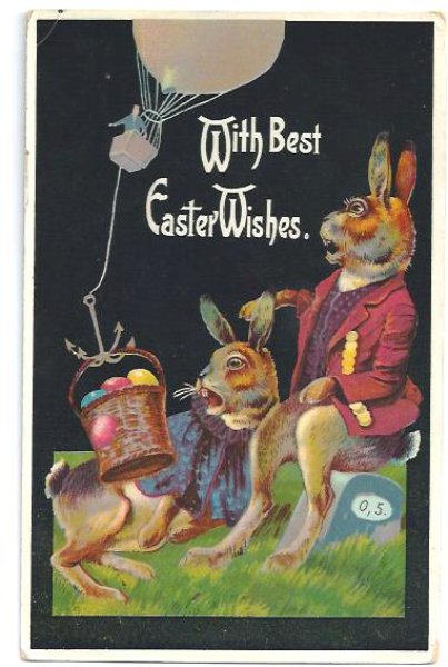 画像1: Postcard　イースター・エッグを気球に盗まれて驚くウサギさん　1911年 (1)