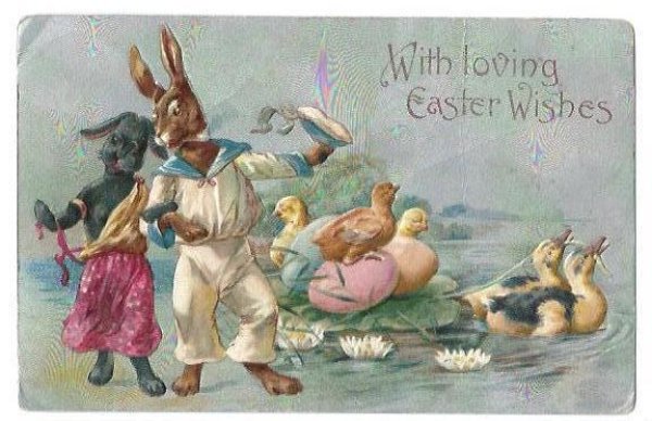 画像1: Postcard　イースター　ウサギの水兵さんと娼婦？　アヒルと卵 (1)