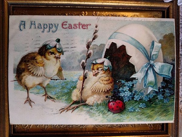 画像1: Postcard  イースター  卵のお家の前で眠るヒヨコとてんとう虫　1911年　E.Clapsaddle (1)