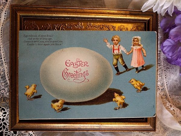 画像1: Postcard  イースター　大きな卵とヒヨコと子どもたち　1906年 (1)