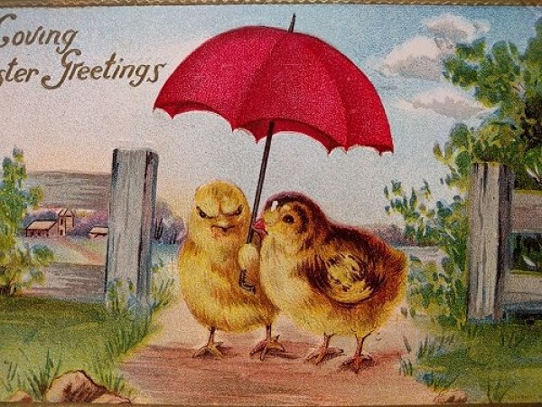 画像2: Postcard  イースター 赤い傘とヒヨコ (2)
