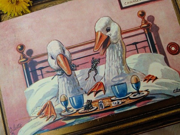 画像2: Postcard B&Bのベッドで朝食 アヒル Ellam 1907年 (2)
