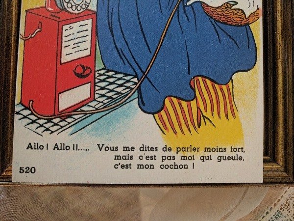 画像2: Postcard  子豚を抱いて電話をするおじいさん Cochon (2)