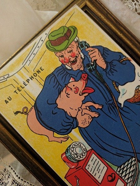 画像3: Postcard  子豚を抱いて電話をするおじいさん Cochon (3)