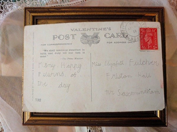 画像2: Postcard  フクロウに手紙と届けるキツツキと妖精 6歳のお誕生日 1944年 (2)