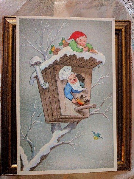 画像1: Postcard 　鳥小屋に住むノーム妖精さん　未使用　ベルギー (1)