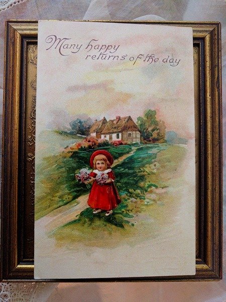 画像1: Postcard  赤ずきんちゃん？　お花を摘む女の子　1912年 (1)