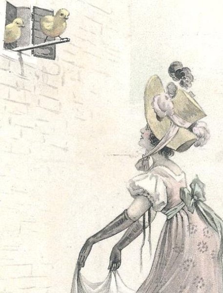 画像2: Postcard  イースター ヒヨコさん、さあおいで! ドレスのレディとヒヨコ (2)