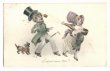 画像1: Postcard　シャンパンを開ける女の子と驚く男の子と犬　VIENNE　 (1)