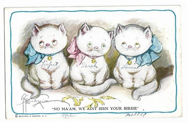 画像1: Postcard　いたずらっ子な3匹の子猫たち　白猫  Wiederseim (1)