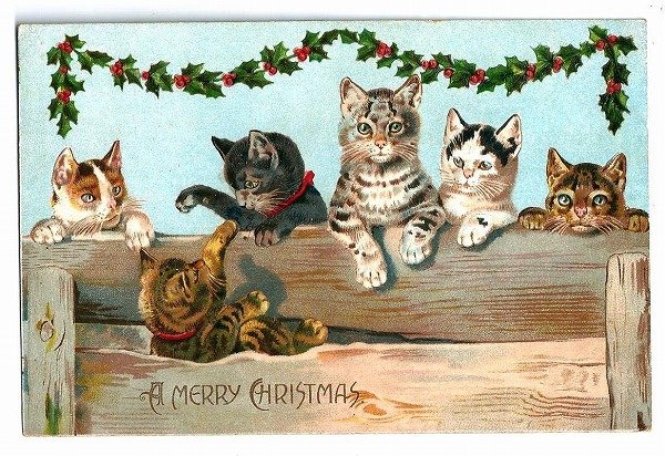 画像1: Postcard　クリスマス　6匹の猫たち　 (1)