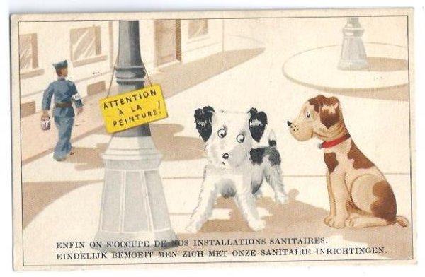 画像1: Postcard　ペンキ塗りたて　2匹の犬　 (1)