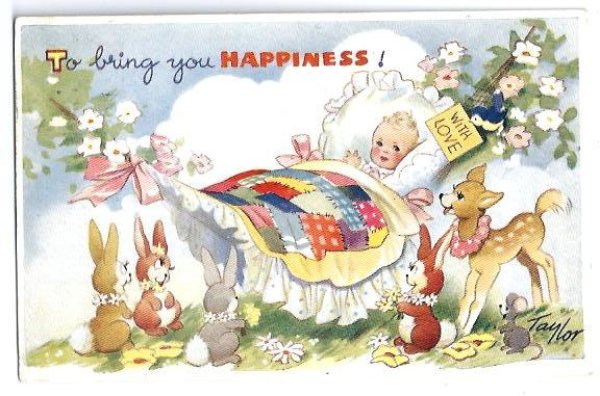 画像1: Postcard  赤ちゃんを祝福する森の動物さんたち　イギリス1958年 (1)