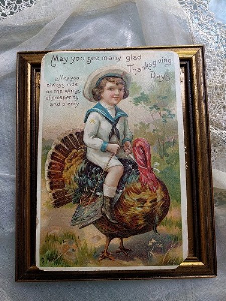 画像2: Postcard  Thanksgiving 感謝祭の七面鳥に乗るセーラー服の男の子 1912年 (2)