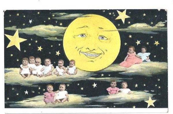 画像1: Postcard　お月様と夜空に浮かぶ赤ちゃん！　 (1)