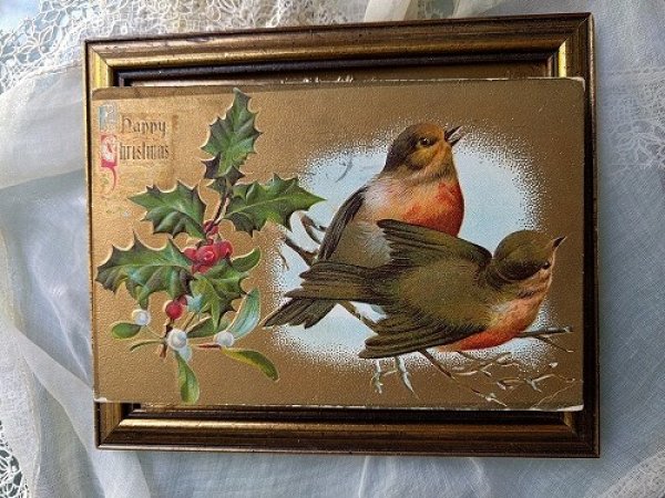 画像2: Postcard  Xmas クリスマス 2羽の小鳥  ロビン 1910年 (2)